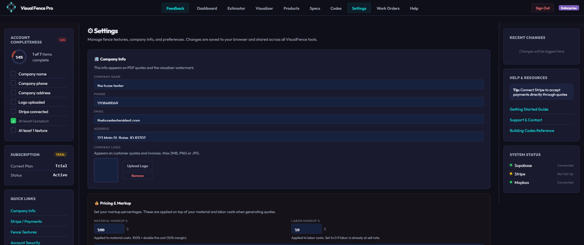 Company Information Settings